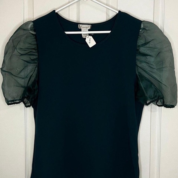 Klaxons Tops - Klaxons Puff Sleeve Top Womens 3XL Green New Scuba Crepe Organza T6645-B